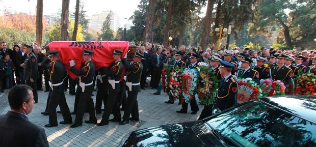 Description : The funeral procession for the self-styled king of Albania, Leka Zogu is seen in Tirana Saturday, Dec. 3, 2011. Albania is holding a funeral for Leka Zogu, the self-proclaimed heir to the royal throne of his father who served as king for 11 years before World War II. Zogu, who returned home from exile to try to claim the throne himself, died Wednesday of a heart attack. He was 72. (AP Photo/Hektor Pustina)