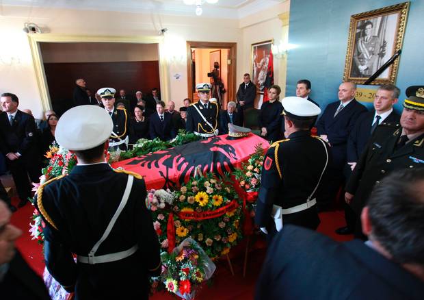 Description : The coffin of the self-styled king of Albania, Leka Zogu is seen in Tirana Saturday, Dec. 3, 2011. Albania is holding a funeral for Leka Zogu, the self-proclaimed heir to the royal throne of his father who served as king for 11 years before World War II. Zogu, who returned home from exile to try to claim the throne himself, died Wednesday of a heart attack. He was 72. (AP Photo/Hektor Pustina)
