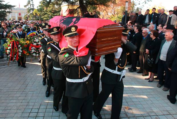 Description : The funeral procession for the self-styled king of Albania, Leka Zogu is seen in Tirana Saturday, Dec. 3, 2011. Albania is holding a funeral for Leka Zogu, the self-proclaimed heir to the royal throne of his father who served as king for 11 years before World War II. Zogu, who returned home from exile to try to claim the throne himself, died Wednesday of a heart attack. He was 72. (AP Photo/Hektor Pustina)