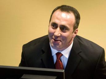L'ex-Premier ministre du Kosovo, Ramush Haradinaj, avant l'nonc du verdict du TPIY,  La Haye, le 3 avril 2008.